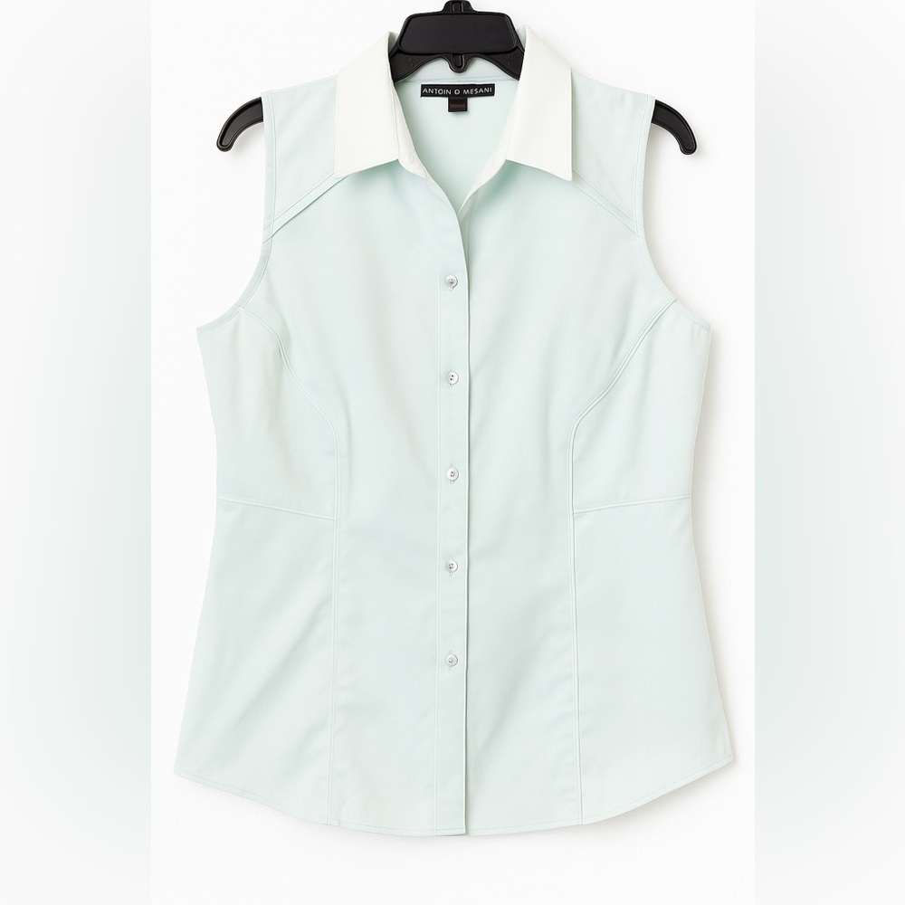 ANTONIO MELANI Light Green Sleeveless Button Down Shirt
